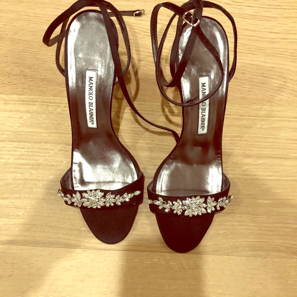 Authentic Black Manolo heels with crystals.